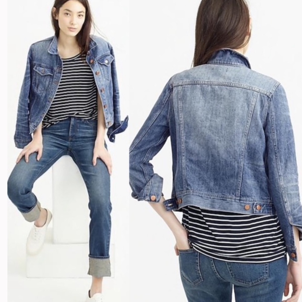 Crew denim tyler wash cropped jean jacket C0172 XS
